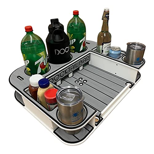 Docktail Butler Boat Table Caddy Organizer with Rod Holder Mount Storm Gray over Black