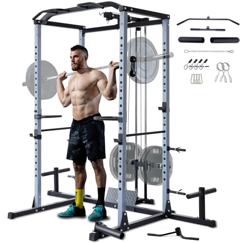 VANSWE Power Rack Olympic Power Cage Home Gym Equipment Black&Silver