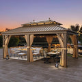 YITAHOME 12x18ft Hardtop Gazebo Heavy Duty with Nettings and Curtains Bronze