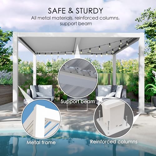 Kozyard Outdoor Louvered Pergola with Adjustable Roof White 12' x 14'