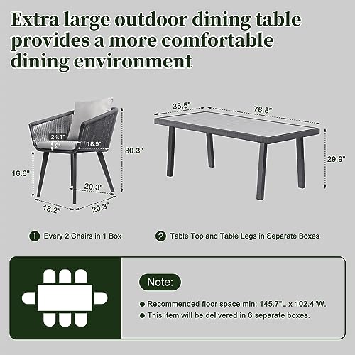 Astomi 9-Piece Outdoor Patio Dining Set Rattan Furniture for 8 with Cushions Medium Grey