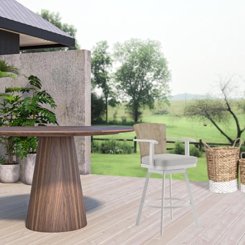 HomeRoots 40" Gray Metal Swivel Outdoor Counter Height Bar Chair with Footrest Grey