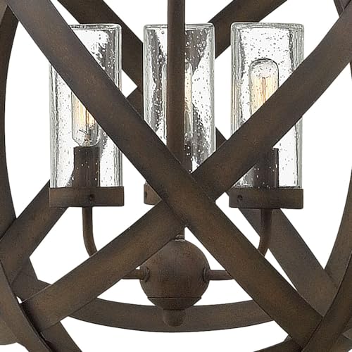 Hinkley Carson Large Orb Pendant Light - 3-Light, Clear Seedy Glass Vintage Iron