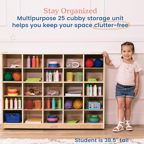 ECR4Kids 25 Cubby Mobile Tray Storage Cabinet Natural