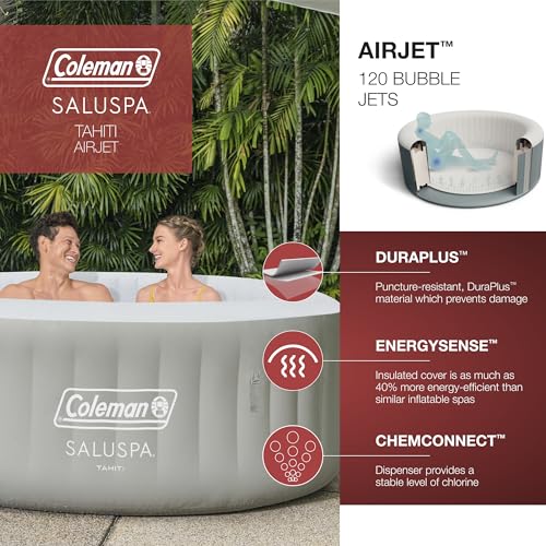 Coleman Tahiti EnergySense AirJet Inflatable Hot Tub Spa Gray