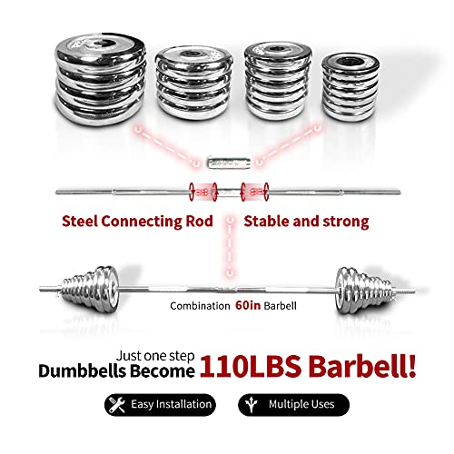 SimpleL Adjustable Dumbbells Set 110 LB Silver