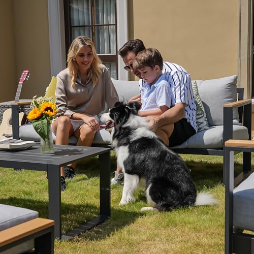 Sundale Outdoor Aluminum Patio Furniture Set, 4 Piece Modern Sectional with 6 Inch Cushion Grey