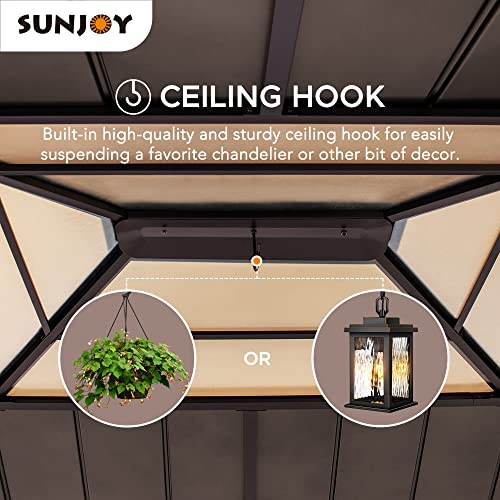 Sunjoy Hardtop Gazebo 11x13 ft Cedar Frame Brown Steel Polycarbonate Roof Brown + Natural Wood