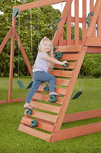 CREATIVE CEDAR DESIGNS Cedar Chalet Wooden Backyard Playset with Swings & Slide