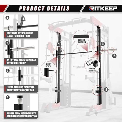 RitKeep Fitness PMAX 5600 Smith Machine 6-in-1 Home Gym Black&Red