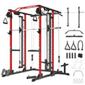 STMHOM Power Cage with Smithbar, 2000 Lbs Power Rack, Cable Crossover System, Black/Smithbar Red