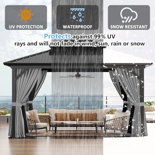 Aoxun 10Ft x 14Ft Hardtop Gazebo Aluminum Outdoor Pavilion with Netting and Curtains Gray