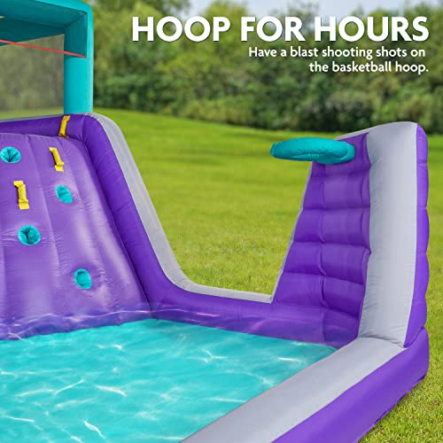 SUNNY & FUN Inflatable Water Slide Park - Climbing Wall, Slide & Pool - Blue, Purple