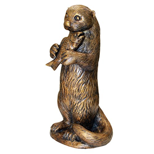 Design Toscano Standing Otter with Fish Cast Bronze Garden Statue Bronze