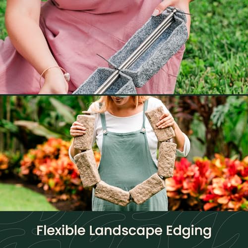 Beuta DIY No Dig Faux Stone Landscape Edging with Anchoring Spikes 48" L x 4" W x 2.25" H Sandstone