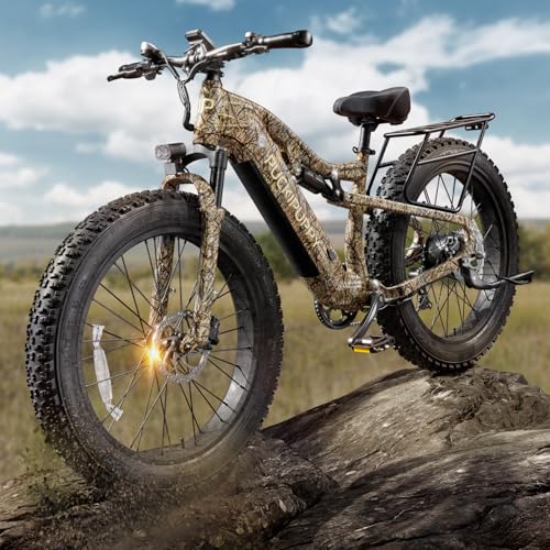 PUCKIPUPPY Electric Bike 960W 48V 20AH Fat Tire Full Suspension 28MPH Camouflage