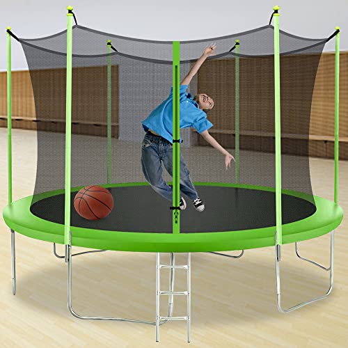 BestMassage 14FT Rectangle Trampoline with Enclosure Net Green