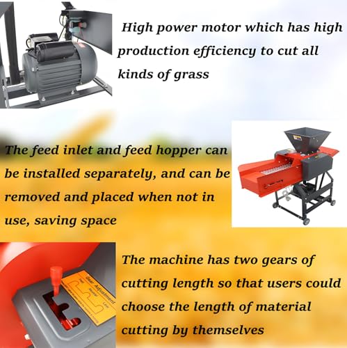 Banfluxion 220V 4-Blade Hay Cutter Pulverizer with Belt Conveyor Red
