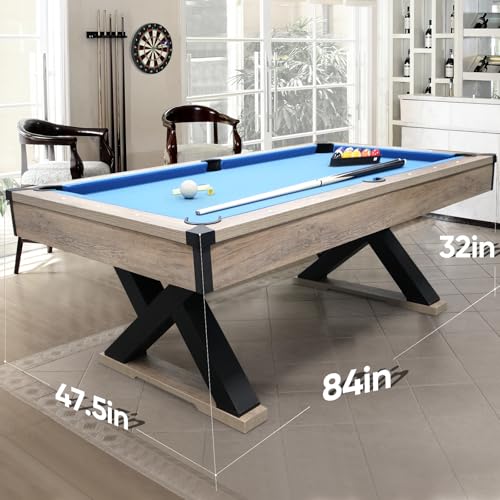WAQINBR 7 ft Pool Table Rustic Blond K-Shaped Legs Royal Blue Cloth