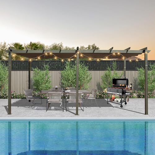 ANTSKU 11x20 FT Outdoor Pergola with Retractable Canopy Dark Grey