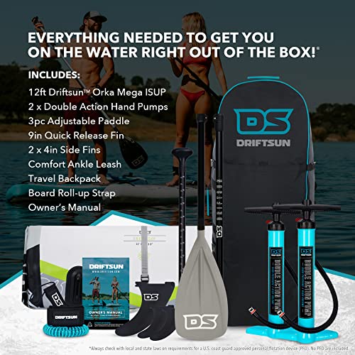 Driftsun Inflatable Paddle Board 12ft Extra Wide SUP Package Green