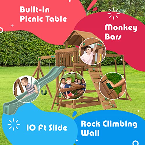 Creative Playthings LTD. Spring Hill Wooden Swing Set with Monkey Bars Yellow