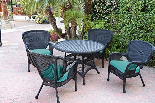 Jeco Windsor Black Wicker Dining Set with Turquoise Cushions