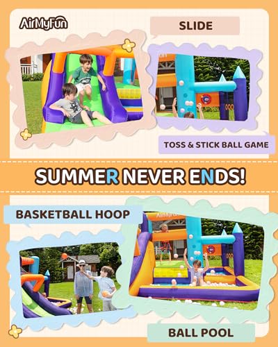 AirMyFun Inflatable Bounce House with Slide and Splash Pool Rainbow
