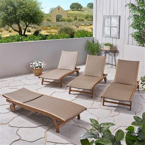 Noble House Banzai Outdoor Wicker and Wood Chaise Lounge Set of 4 Brown