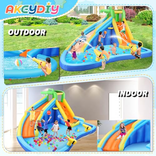 AKEYDIY Inflatable Water Slide Park with Splash Pool and Climbing Wall
