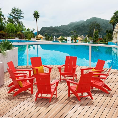 WestinTrends Ashore 8-Piece Modern Poly Folding Adirondack Chair Set Red