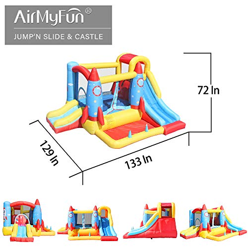 AirMyFun Inflatable Rocket Theme Bounce House Blue