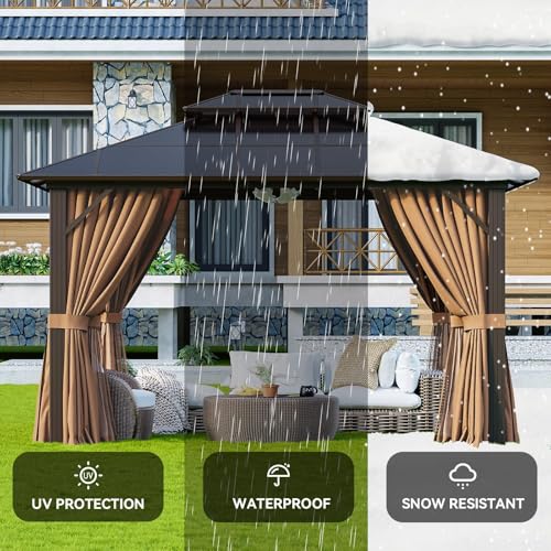 Aoxun 10'x12' Hardtop Gazebo Brown with Lights