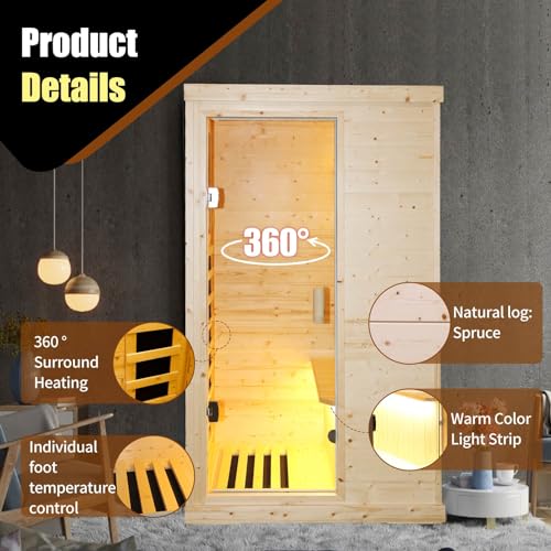 ToTibuy Far Infrared Wooden Sauna Room Single Person Spa Wood Color