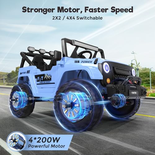 FUNTOK 2 Seater 24V Ride On Truck Grey Blue