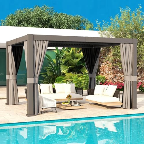 Aoxun Louvered Pergola 10x12ft Outdoor Aluminum Adjustable Roof Gray