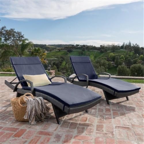 Noble House Salem Outdoor Adjustable Wicker Chaise Lounge Set of 2 Brown