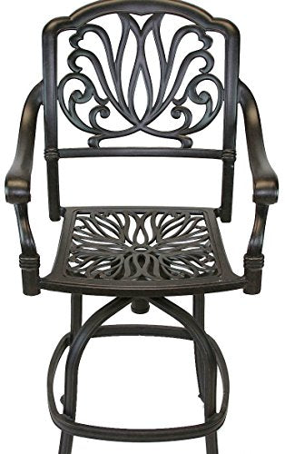 Patio Land Elizabeth Outdoor Patio Barstool Set of 4 Counter Height 26" Dark Bronze with Walnut Cushions