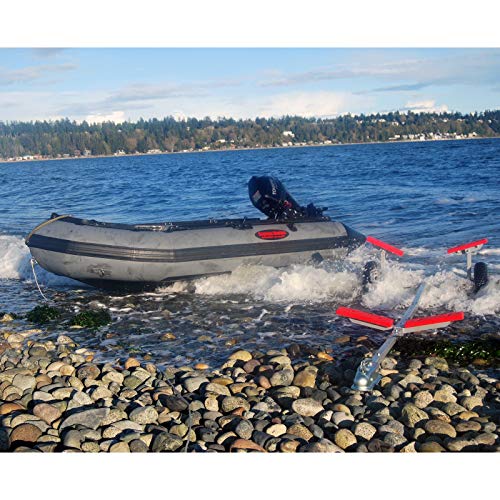 Seamax Heavy Duty Ocean320 10.5ft Inflatable Boat with Aluminum Floor, V Bottom Dark Grey, Red