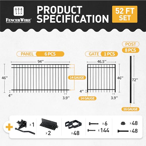 Fencer Wire Heavy Duty Flat Top Fence Barrier Kit 52FT Black
