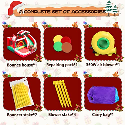 SunSports Christmas Bounce House with Slide Red/Green/White