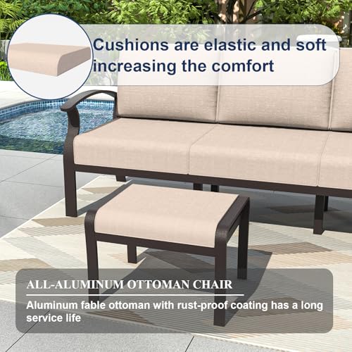 Kurapika 8-Piece Aluminum Patio Furniture Set with Propane Fire Pit Table, Modern Outdoor Sectional Sofa, Sand