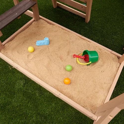 KidKraft Lawnmeadow Wooden Swing Set with Swings, Slide, Sandbox, Telescope, Rock Wall, Monkey Bars Brown