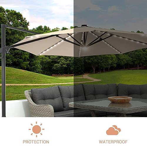 SANLUCE FLAME&SHADE 11FT Patio Umbrella with Solar Lights Sand