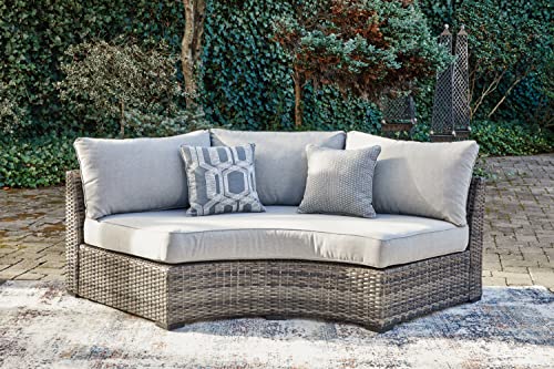 Signature Design by Ashley Harbor Court Outdoor Armless Curved Loveseat with Cushion Dark Brown & Light Gray