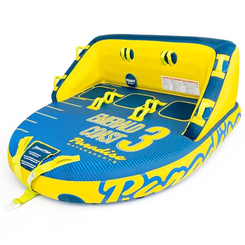 NorEast Outdoors Paradise Water Sports - Emerald Coast Towable Tube for Boating - 1-3 Riders Blue/Yellow