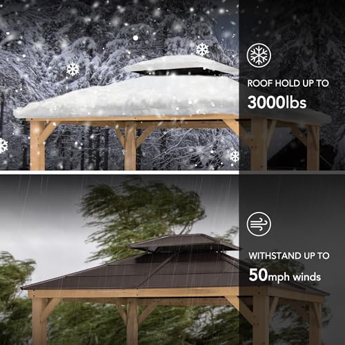 Sunjoy Hardtop Gazebo 11' x 13' Cedar Frame with Brown Steel Roof
