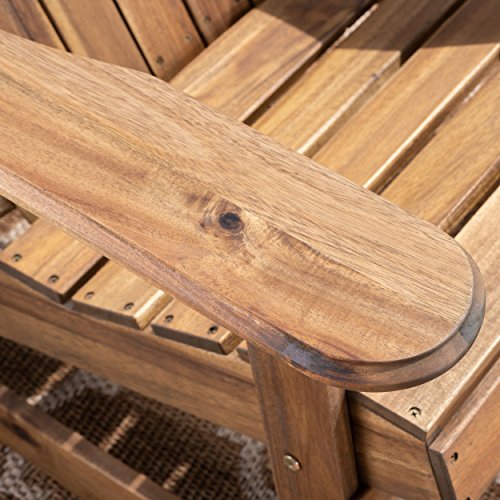 Great Deal Furniture Outdoor 5 Piece Acacia Wood Adirondack Rocking Chair Set with Fire Pit Natural Stone + Natural