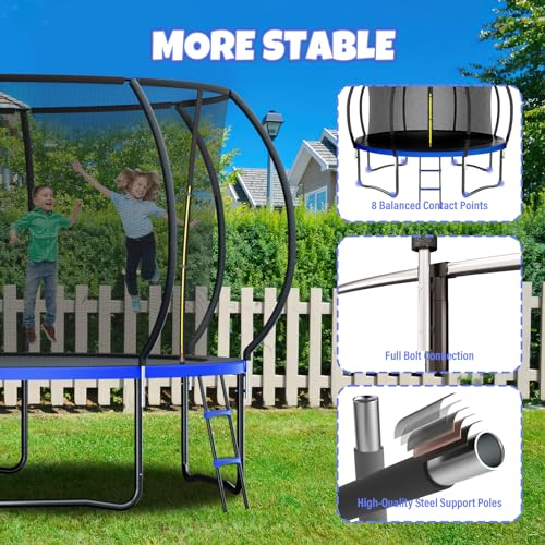 Kiivakii Outdoor Trampoline with Basketball Hoop & Enclosure Net, 12FT/14FT, Blue