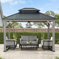 Sunjoy 10x12 ft. Wood Gazebo Outdoor Patio Cedar Framed Steel Hardtop Black + Gray Wood